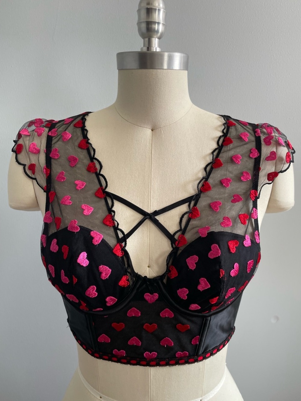 Victoria's Secret Dream Angels Mesh Heart-Embroidered Corset Top- Size Small-NWT